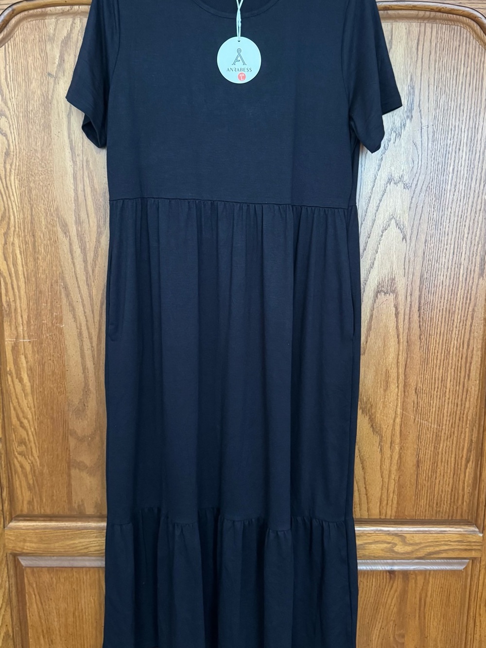 Anzariess Black Short Sleeve Tiered Maxi Dress